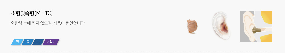소형귓속형 (M-ITC) : 외관상 눈에 띄지 않으며 착용이 편안합니다. (경, 중, 고, 고심도)